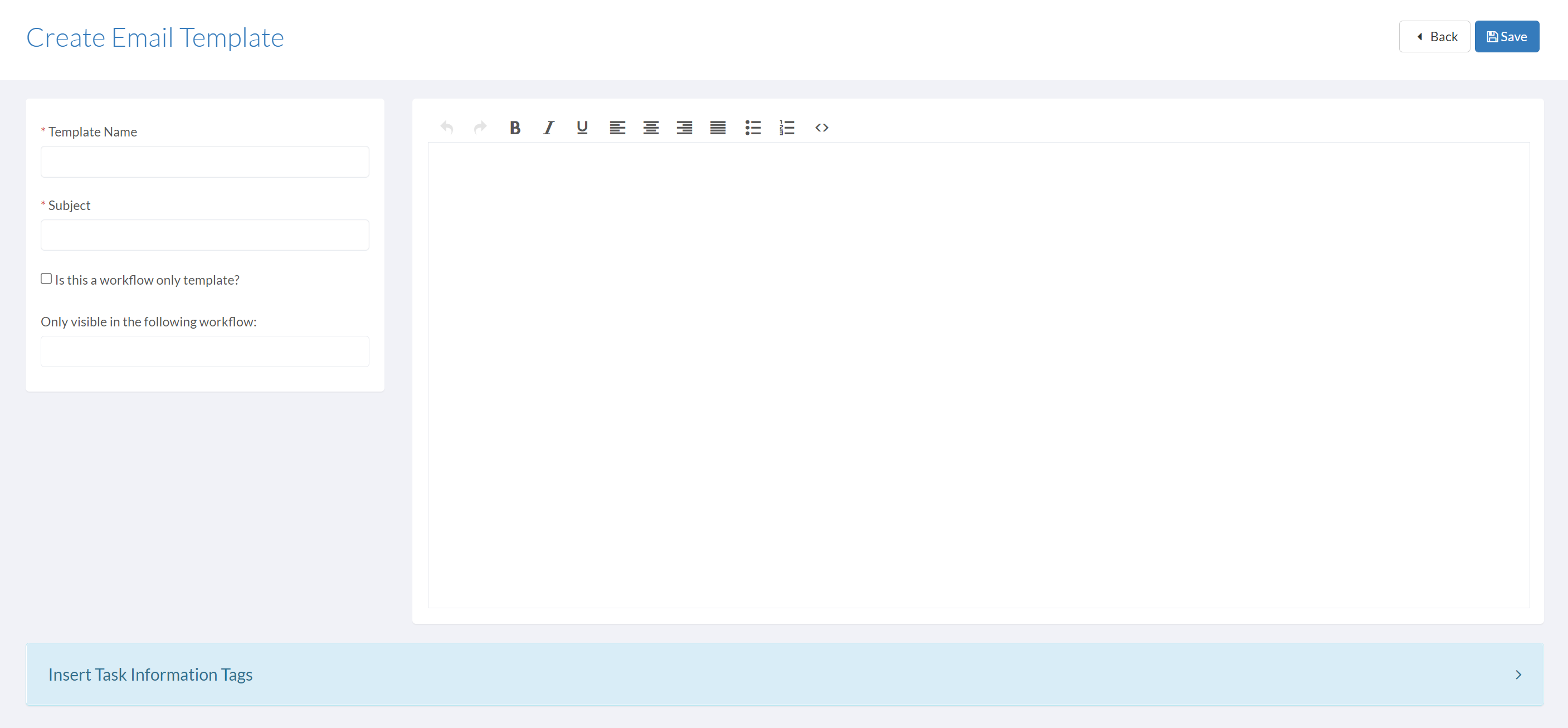 Create Email Template Page